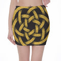 Gold Circle Celtic Knot Symbol Print Pencil Mini Skirt