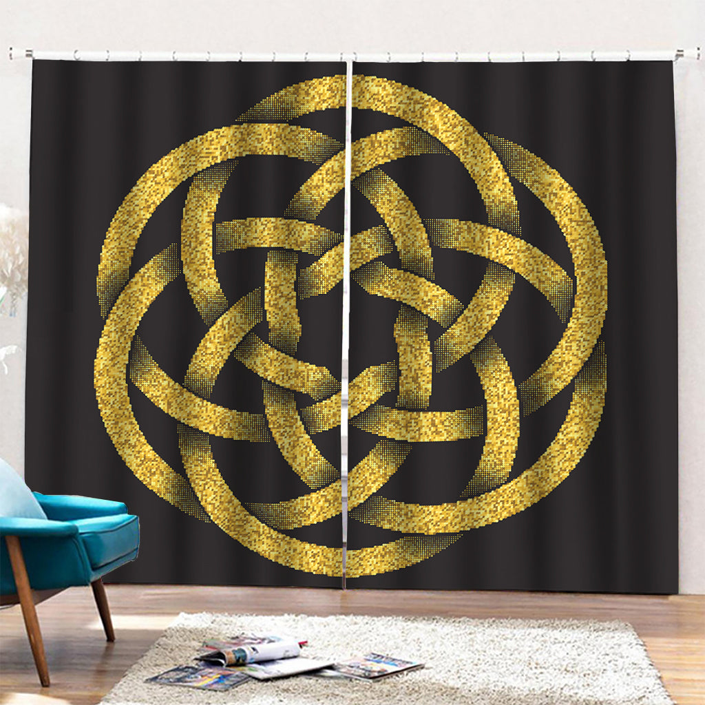 Gold Circle Celtic Knot Symbol Print Pencil Pleat Curtains