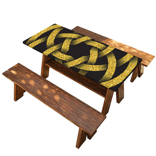 Gold Circle Celtic Knot Symbol Print Picnic Table Cover