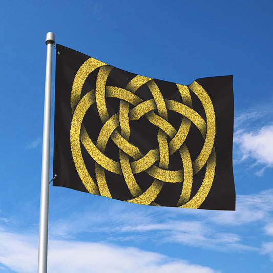 Gold Circle Celtic Knot Symbol Print Polyester Flag