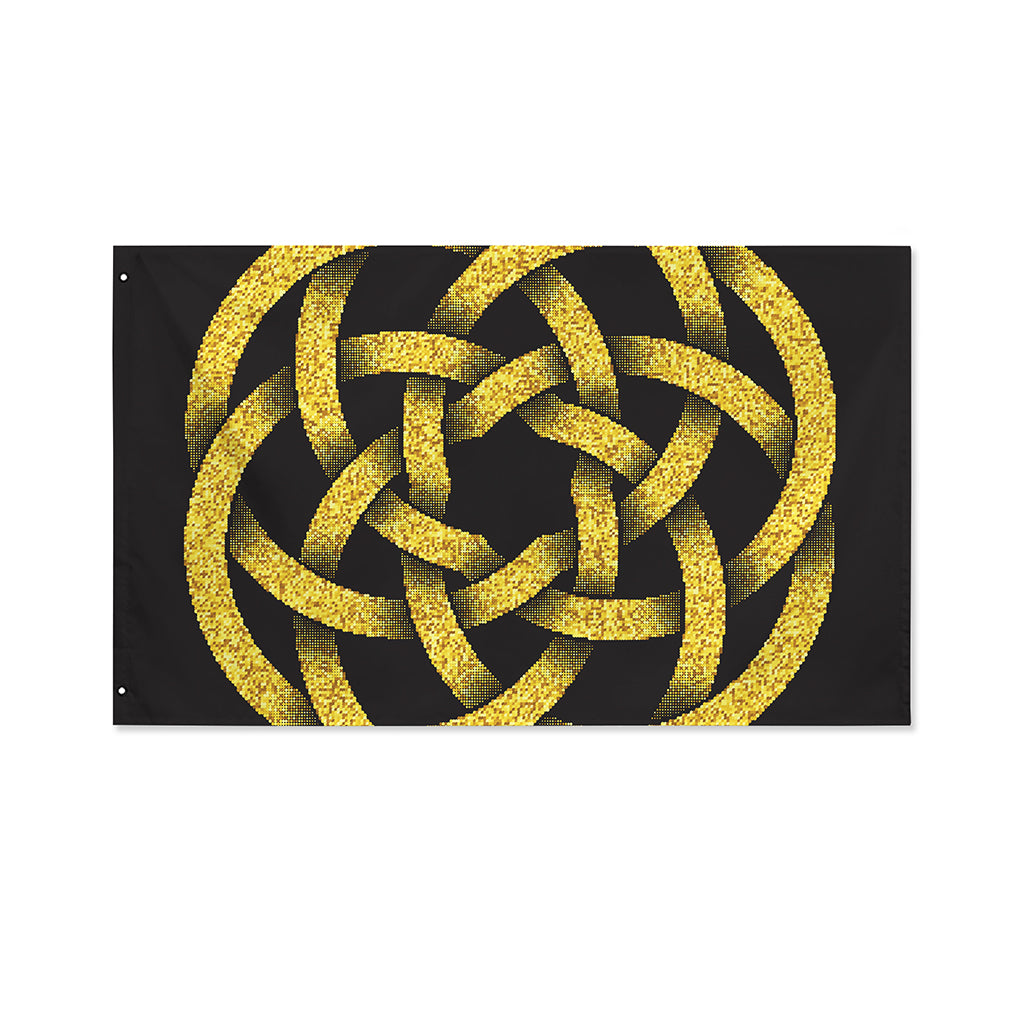 Gold Circle Celtic Knot Symbol Print Polyester Flag
