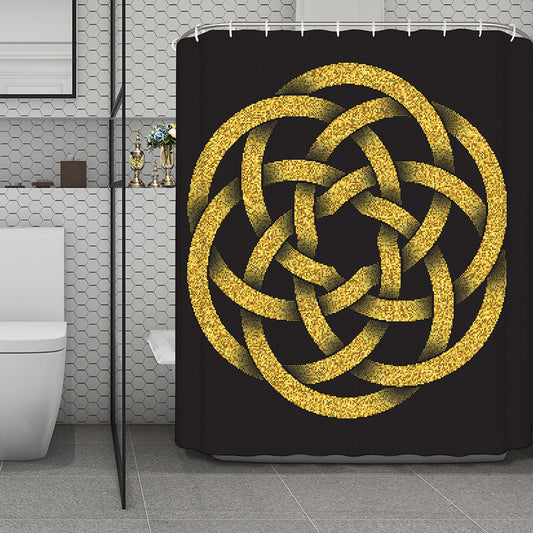 Gold Circle Celtic Knot Symbol Print Polyester Shower Curtain