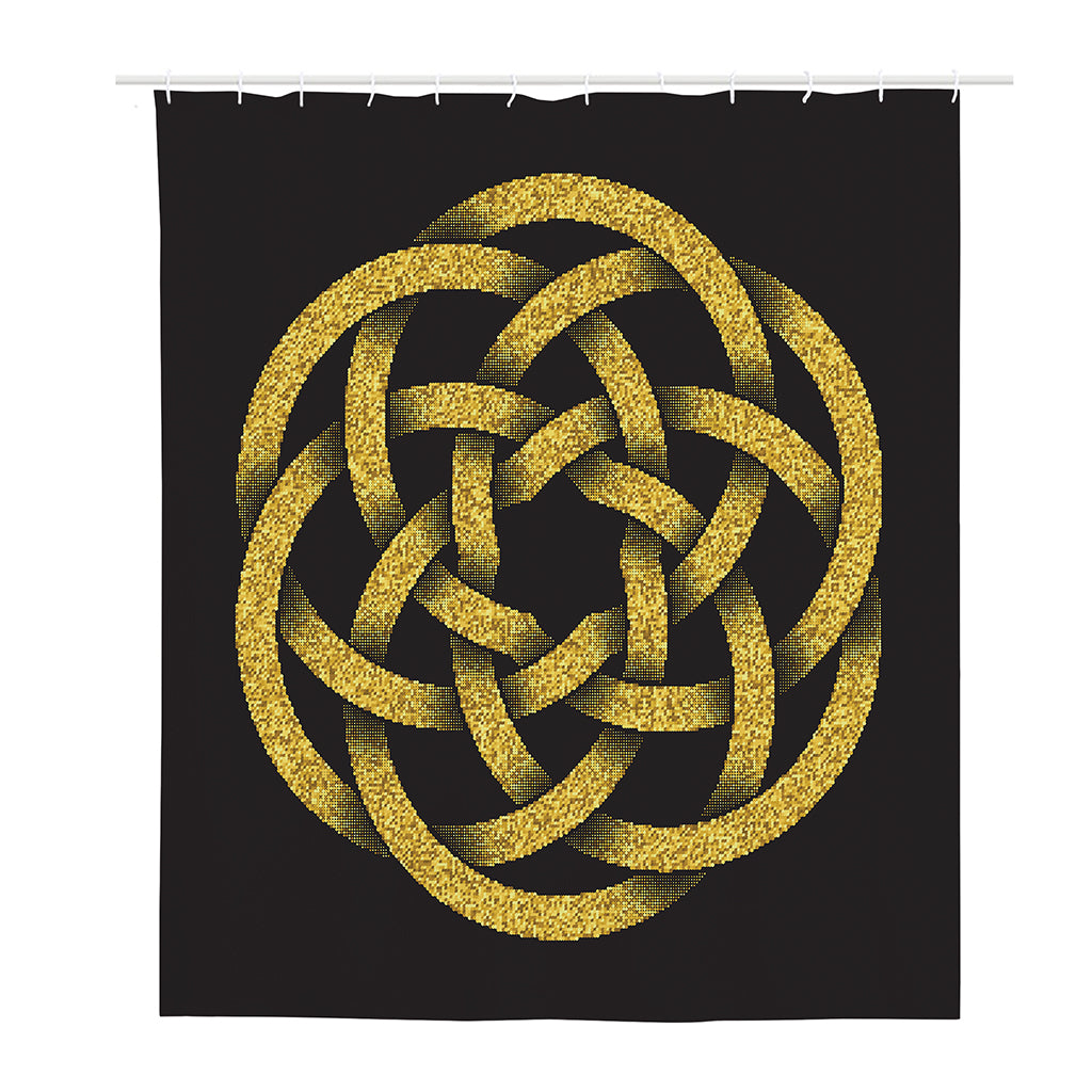 Gold Circle Celtic Knot Symbol Print Polyester Shower Curtain