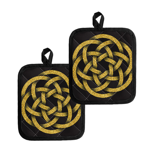 Gold Circle Celtic Knot Symbol Print Pot Holders
