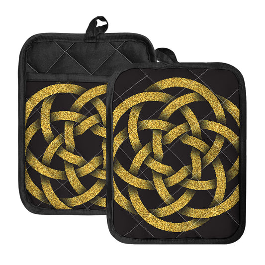 Gold Circle Celtic Knot Symbol Print Pot Holders With Pocket
