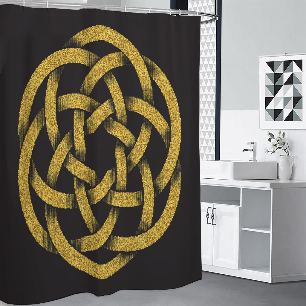 Gold Circle Celtic Knot Symbol Print Premium Shower Curtain