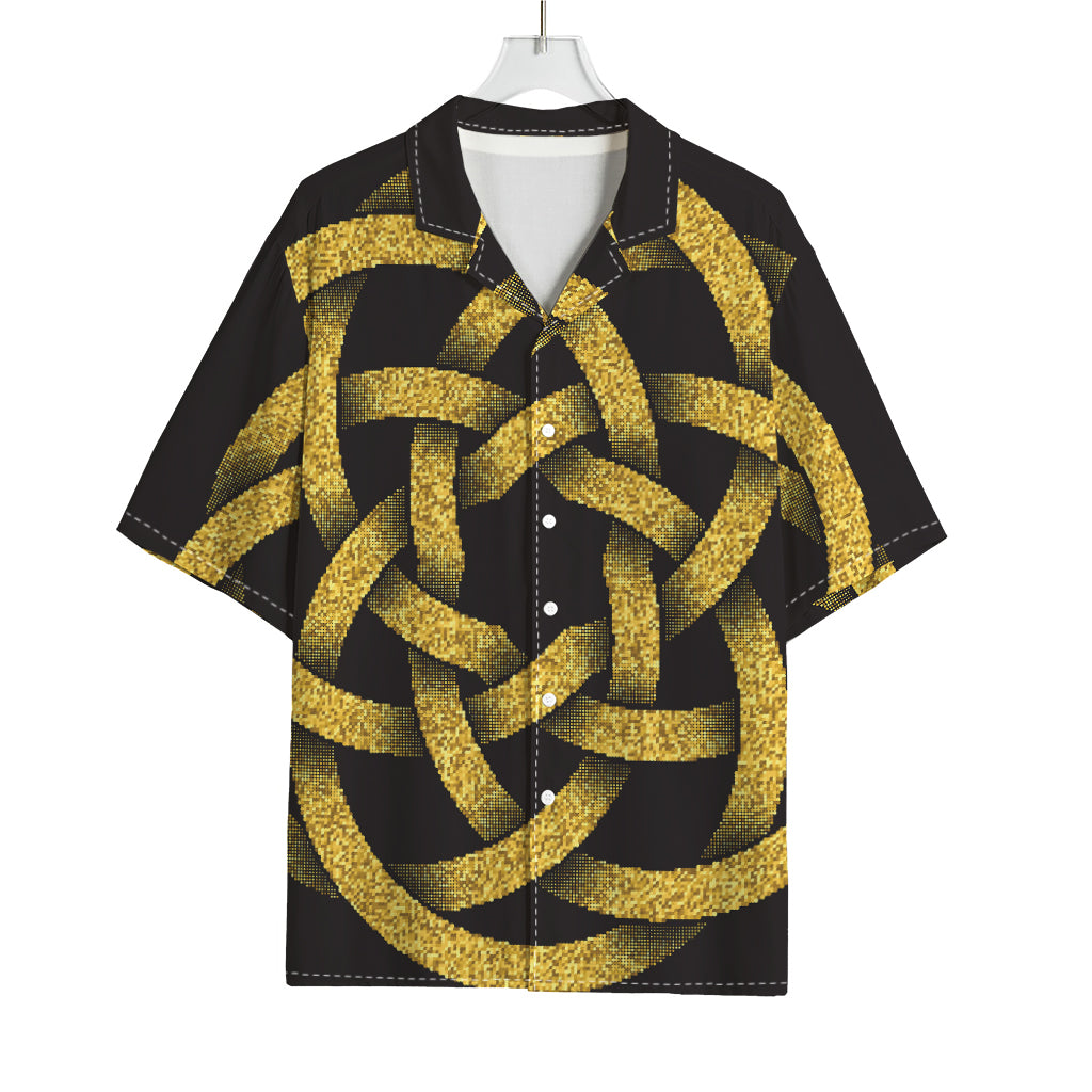 Gold Circle Celtic Knot Symbol Print Rayon Hawaiian Shirt