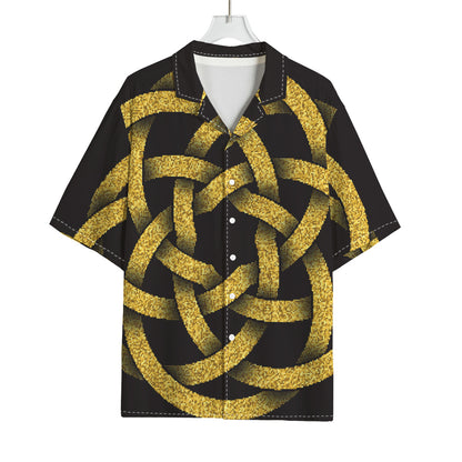 Gold Circle Celtic Knot Symbol Print Rayon Hawaiian Shirt