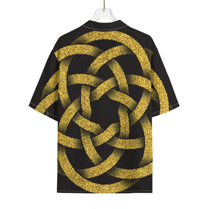 Gold Circle Celtic Knot Symbol Print Rayon Hawaiian Shirt