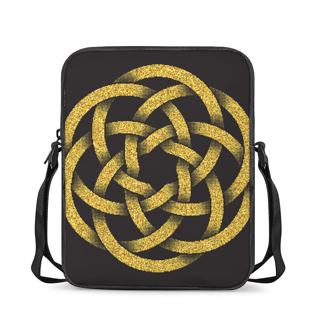 Gold Circle Celtic Knot Symbol Print Rectangular Crossbody Bag