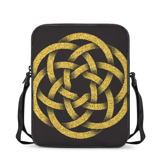 Gold Circle Celtic Knot Symbol Print Rectangular Crossbody Bag