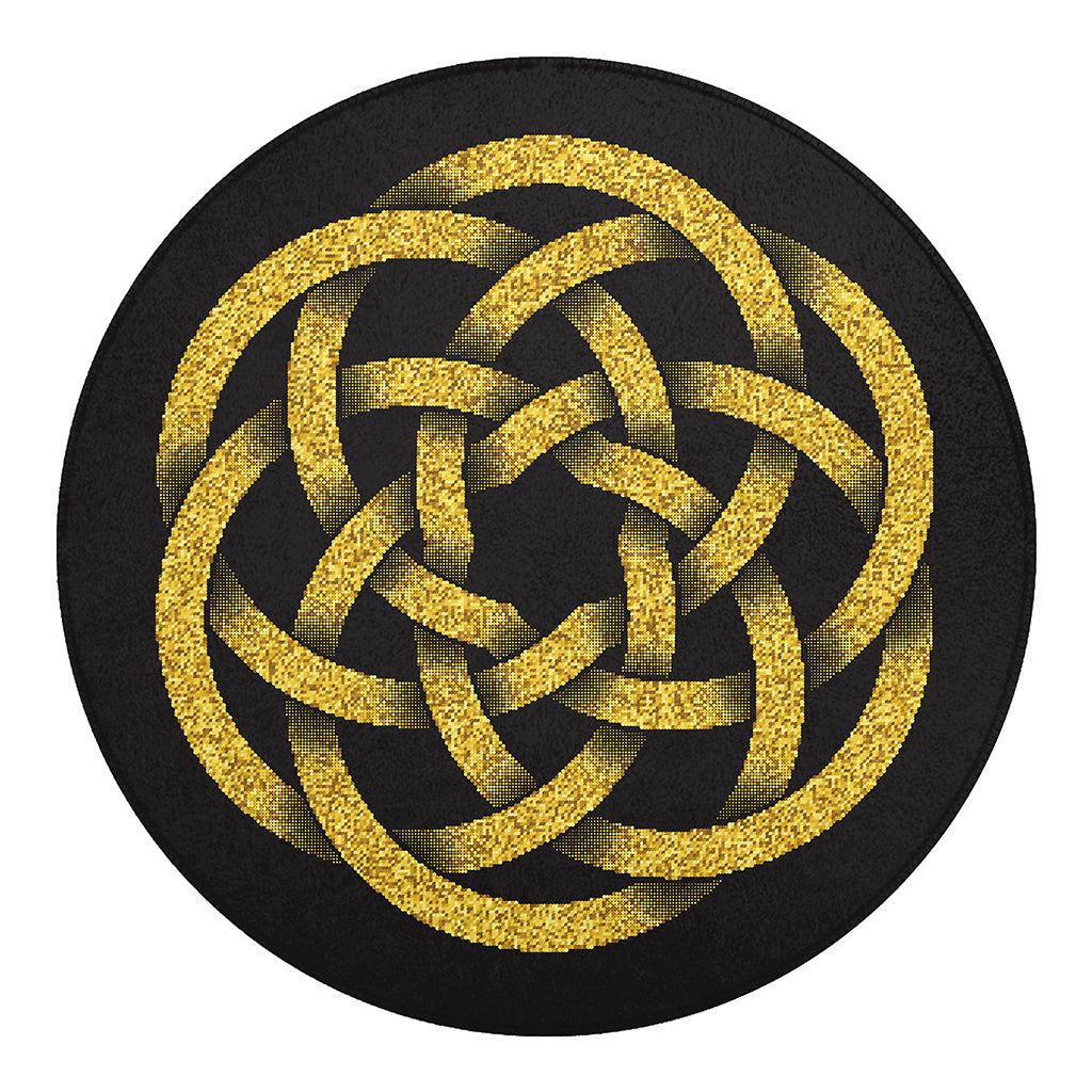 Gold Circle Celtic Knot Symbol Print Round Blanket