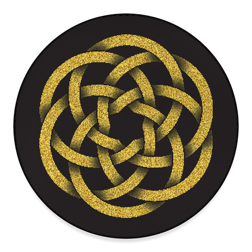 Gold Circle Celtic Knot Symbol Print Round Floor Mat