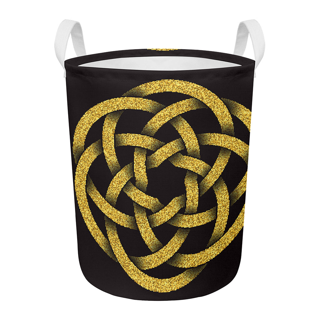 Gold Circle Celtic Knot Symbol Print Round Laundry Basket