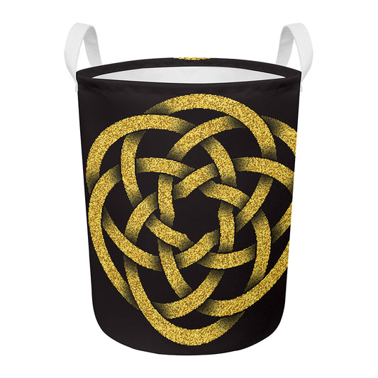 Gold Circle Celtic Knot Symbol Print Round Laundry Basket
