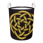 Gold Circle Celtic Knot Symbol Print Round Laundry Basket