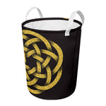 Gold Circle Celtic Knot Symbol Print Round Laundry Basket