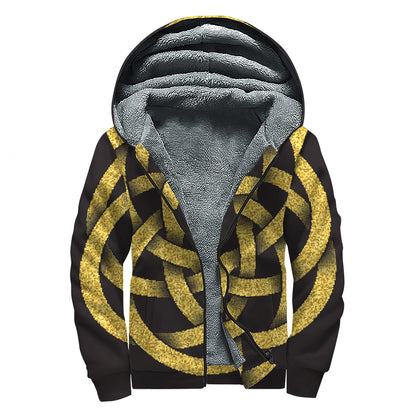 Gold Circle Celtic Knot Symbol Print Sherpa Lined Zip Up Hoodie
