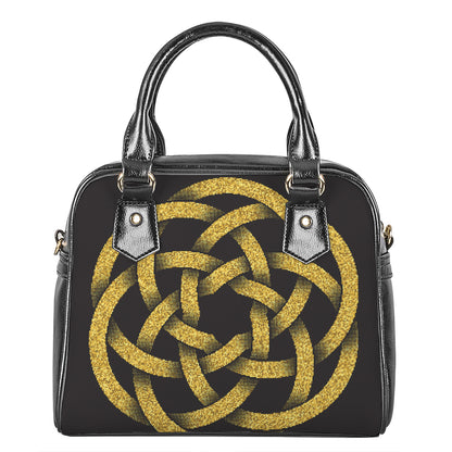 Gold Circle Celtic Knot Symbol Print Shoulder Handbag