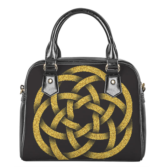 Gold Circle Celtic Knot Symbol Print Shoulder Handbag
