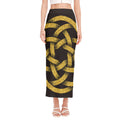 Gold Circle Celtic Knot Symbol Print Side Slit Maxi Skirt