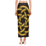 Gold Circle Celtic Knot Symbol Print Side Slit Maxi Skirt