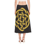 Gold Circle Celtic Knot Symbol Print Side Slit Midi Skirt