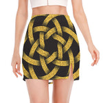 Gold Circle Celtic Knot Symbol Print Side Slit Mini Skirt