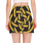 Gold Circle Celtic Knot Symbol Print Side Slit Mini Skirt