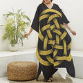 Gold Circle Celtic Knot Symbol Print Silk V-Neck Kaftan Dress