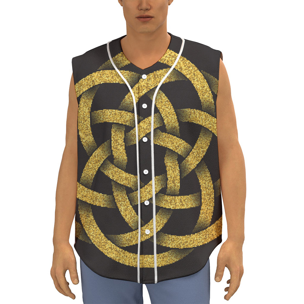 Gold Circle Celtic Knot Symbol Print Sleeveless Baseball Jersey