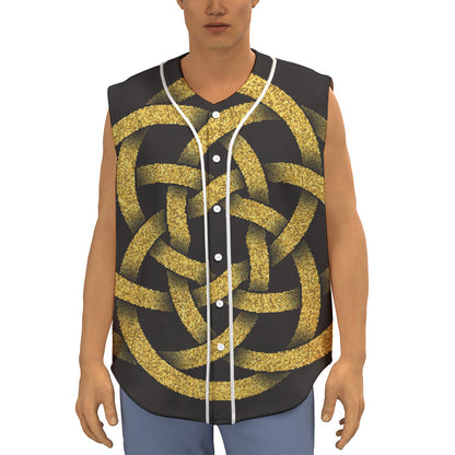 Gold Circle Celtic Knot Symbol Print Sleeveless Baseball Jersey