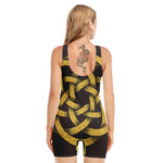 Gold Circle Celtic Knot Symbol Print Sleeveless One Piece Swimsuit