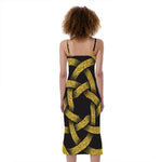Gold Circle Celtic Knot Symbol Print Slim Fit Midi Cami Dress