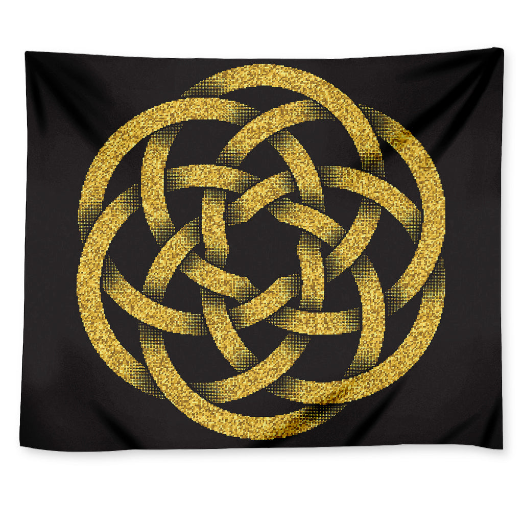 Gold Circle Celtic Knot Symbol Print Tapestry