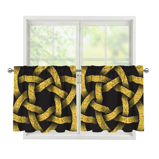 Gold Circle Celtic Knot Symbol Print Tier Curtains