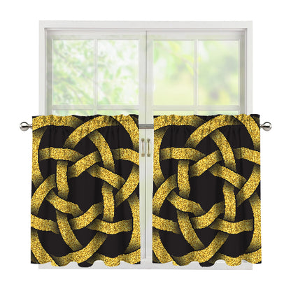 Gold Circle Celtic Knot Symbol Print Tier Curtains