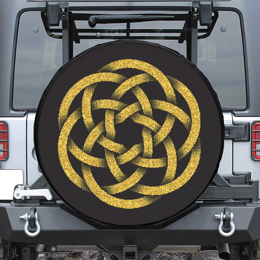 Gold Circle Celtic Knot Symbol Print Tire Cover