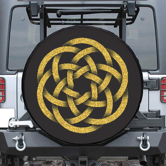 Gold Circle Celtic Knot Symbol Print Tire Cover