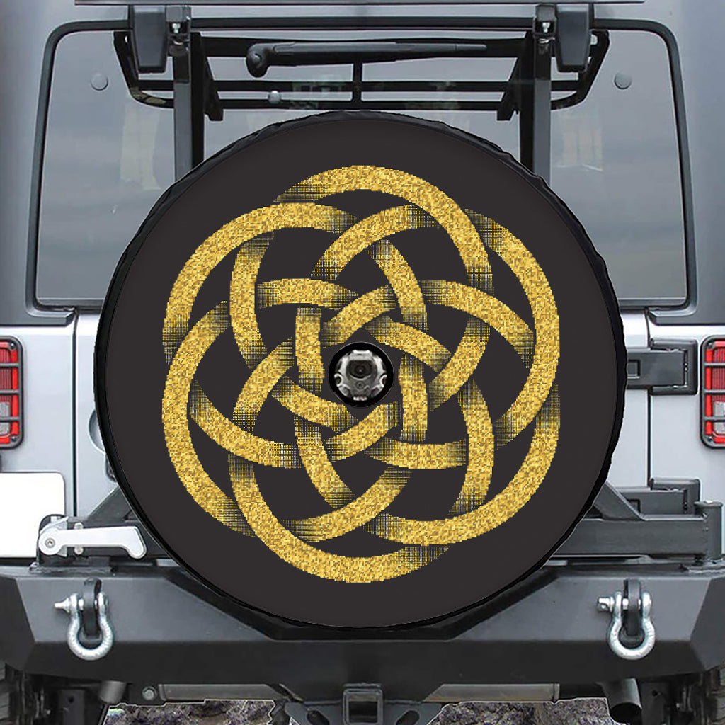 Gold Circle Celtic Knot Symbol Print Tire Cover With Camera Hole