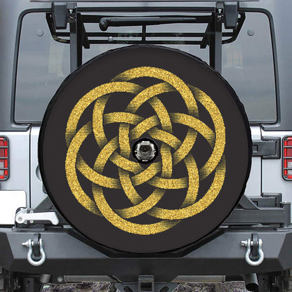 Gold Circle Celtic Knot Symbol Print Tire Cover With Camera Hole