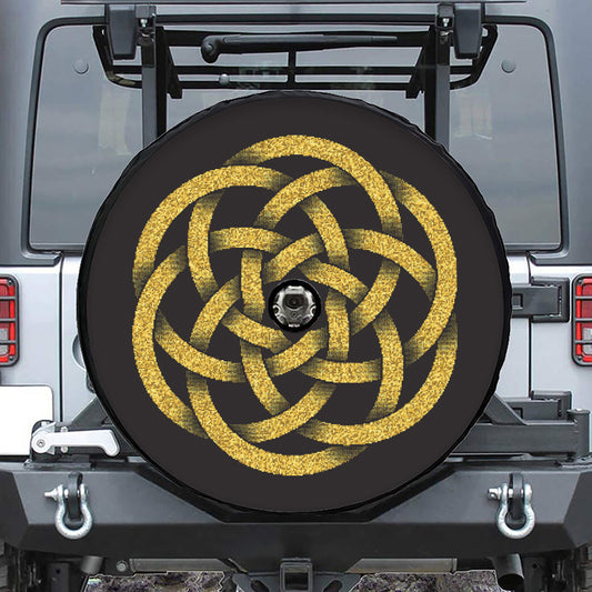 Gold Circle Celtic Knot Symbol Print Tire Cover With Camera Hole