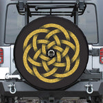 Gold Circle Celtic Knot Symbol Print Tire Cover With Camera Hole