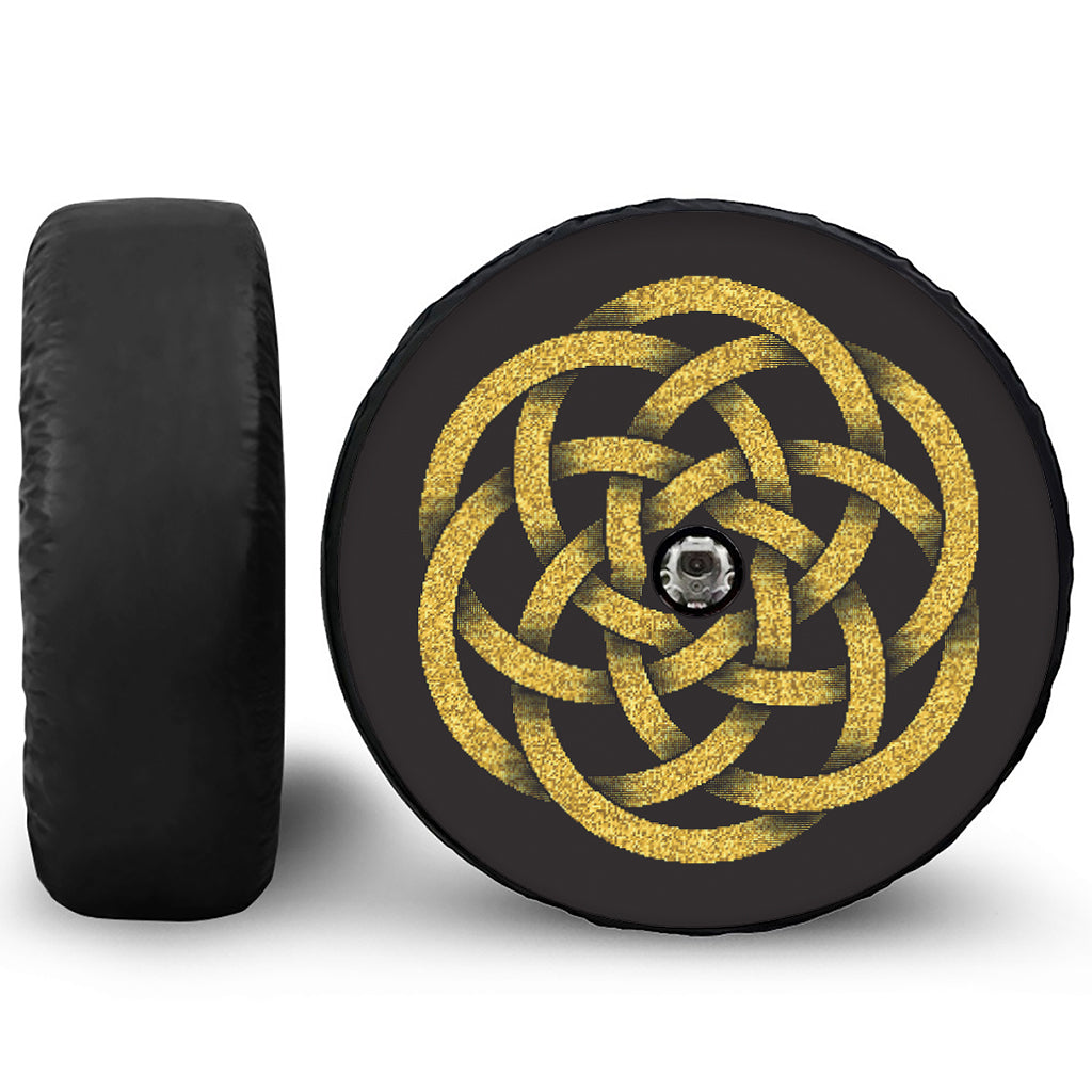Gold Circle Celtic Knot Symbol Print Tire Cover With Camera Hole