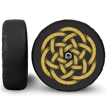 Gold Circle Celtic Knot Symbol Print Tire Cover With Camera Hole