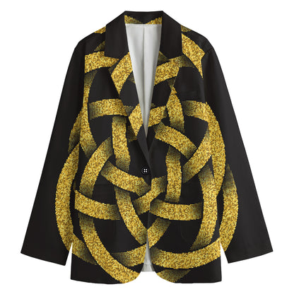 Gold Circle Celtic Knot Symbol Print Women's Blazer