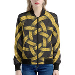 Gold Circle Celtic Knot Symbol Print Women's Bomber Jacket