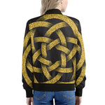 Gold Circle Celtic Knot Symbol Print Women's Bomber Jacket