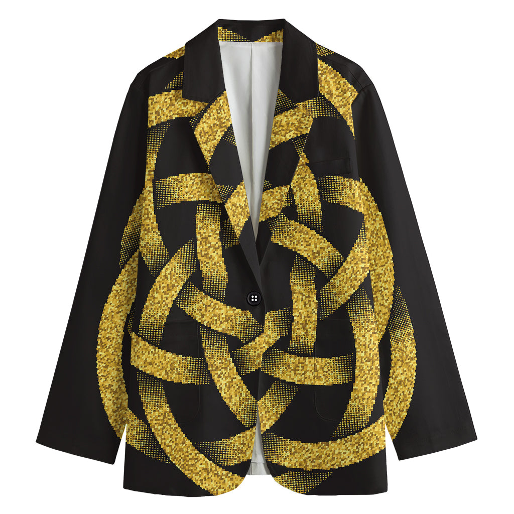 Gold Circle Celtic Knot Symbol Print Women's Cotton Blazer