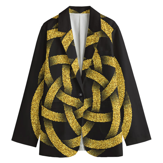 Gold Circle Celtic Knot Symbol Print Women's Cotton Blazer